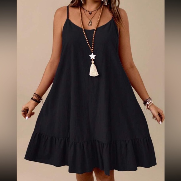 Dresses & Skirts - Black Cotton Ruffle Hem Dress